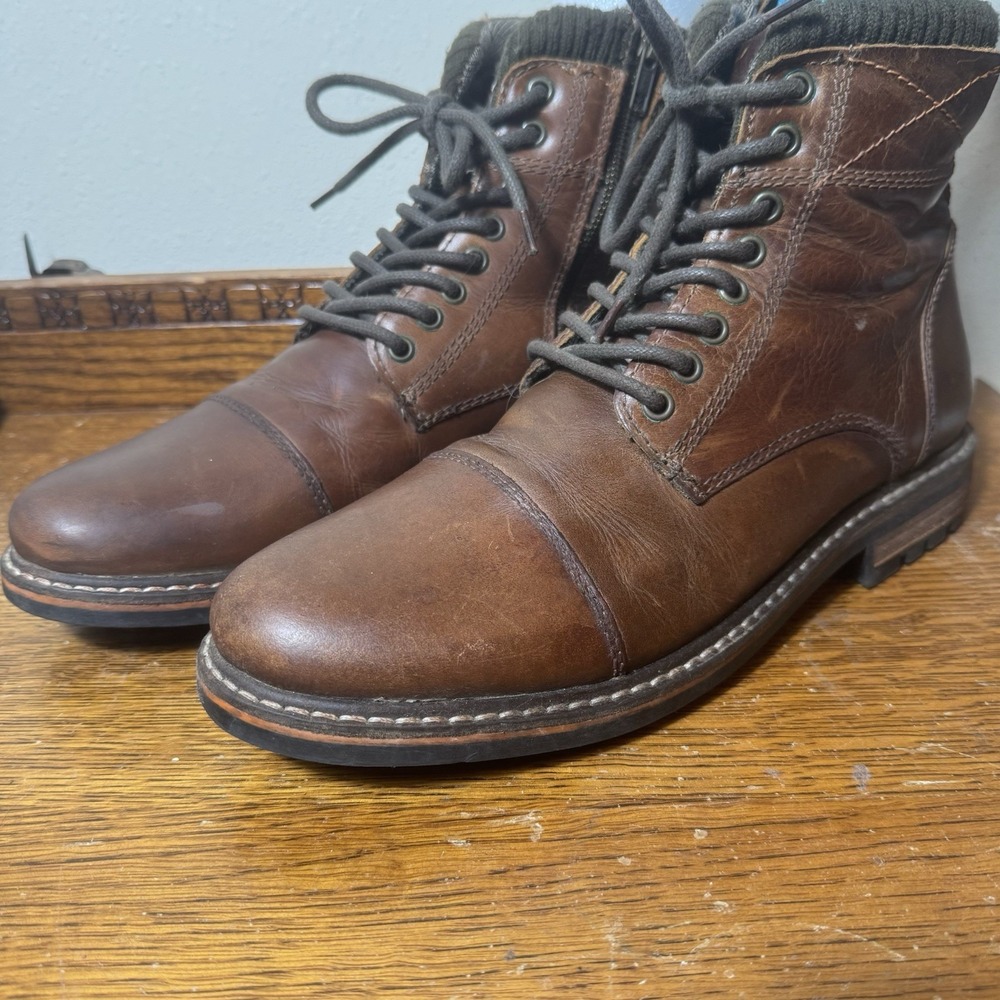 Crevo Camden Men's 10.5 Brown Leather Cap Toe Side Zip Lace Up Boots